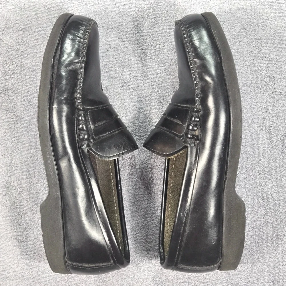 H.H. Men's Black Leather Penny Loafers Handsewn Superlite Oil Resistant Classic